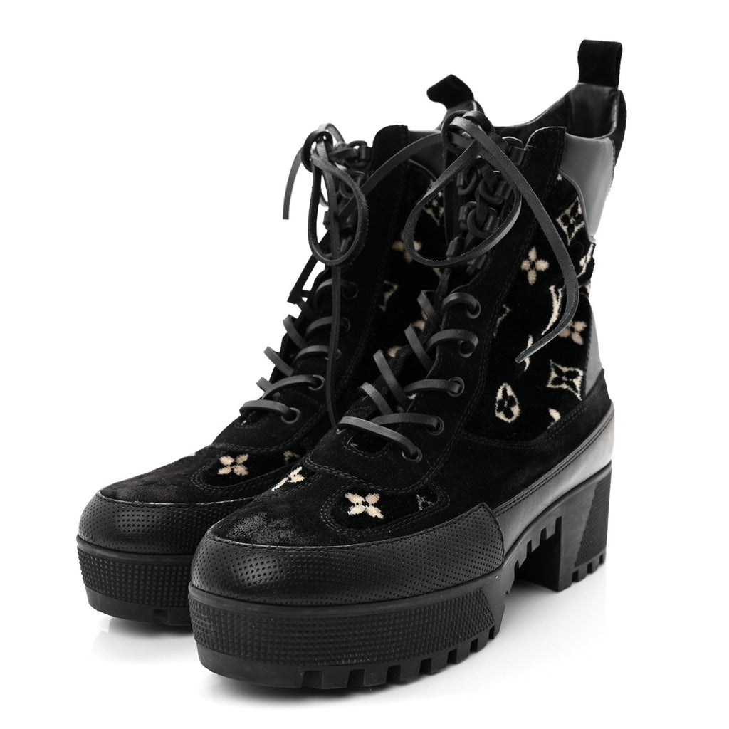 LOUIS VUITTON SUEDE CALFSKIN MONOGRAM LAUREATE PLATFORM DESERT BOOT BLACK