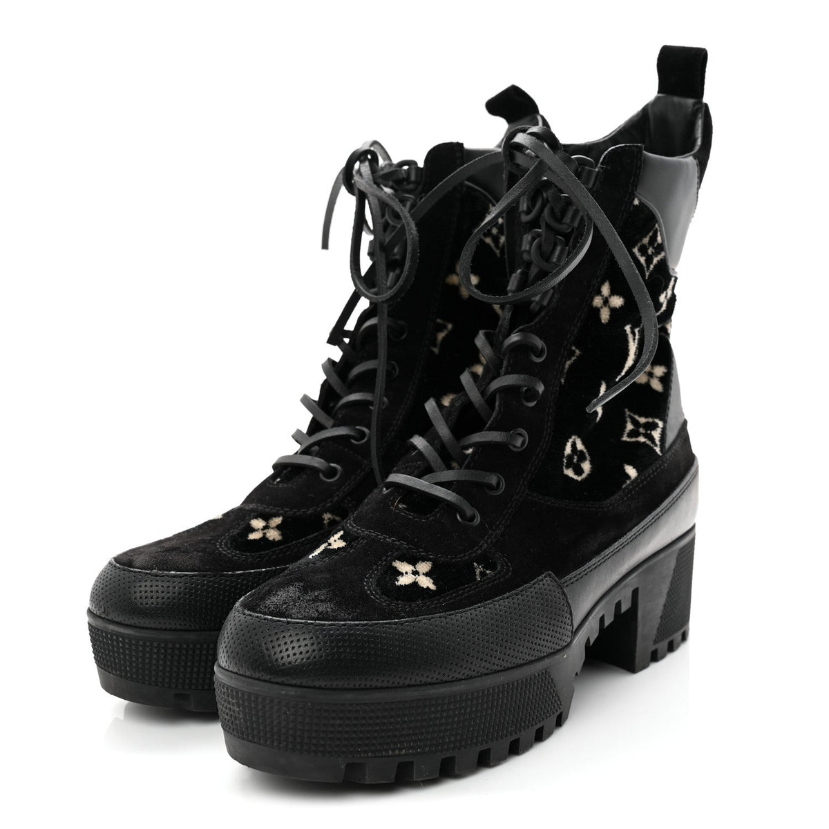 LOUIS VUITTON SUEDE CALFSKIN MONOGRAM LAUREATE PLATFORM DESERT BOOT BLACK