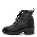 PEARLY CALFSKIN PATENT CALFSKIN LACE UP COMBAT BOOTS BLACK