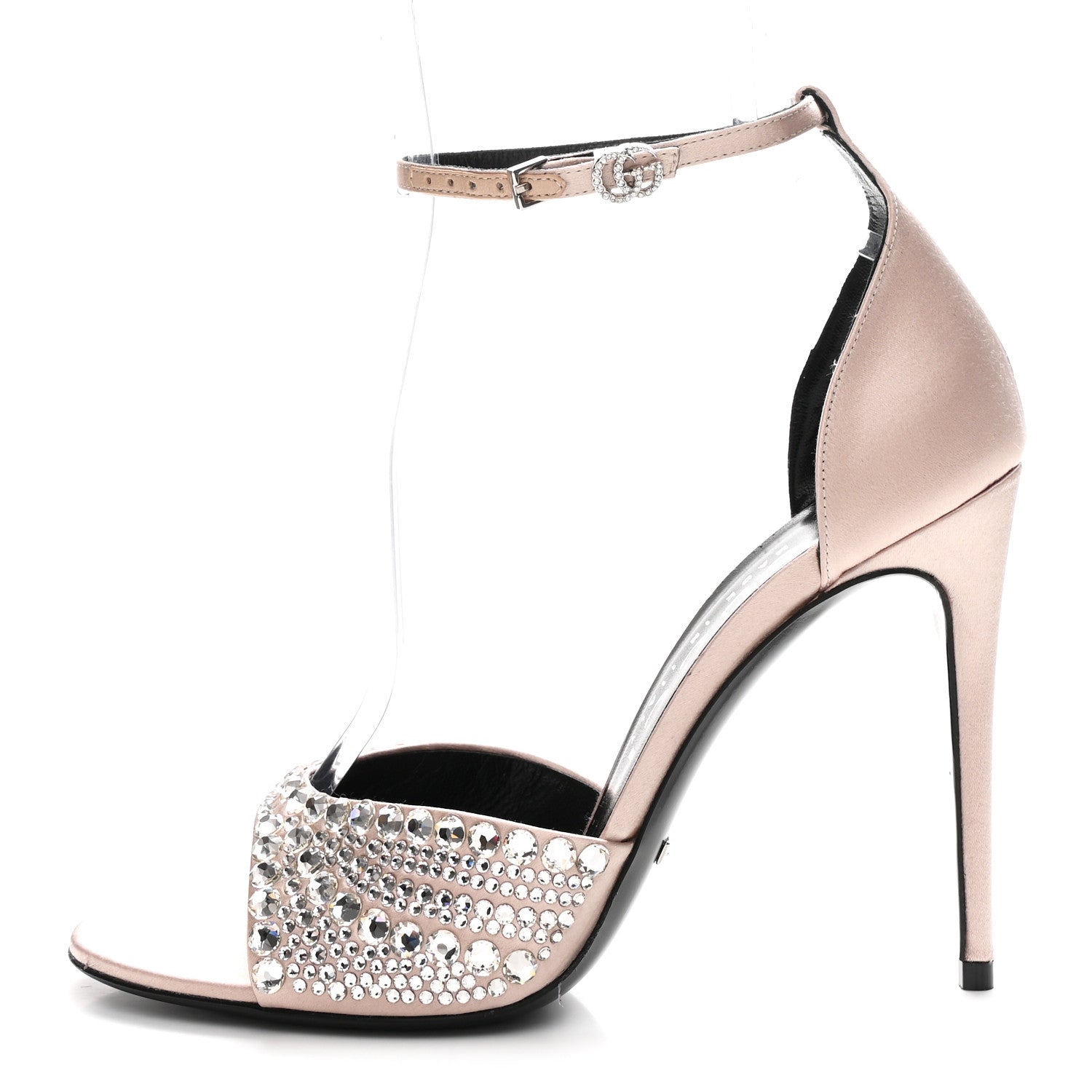 SATIN CRYSTAL ANKLE STRAP SANDAL PUMPS SKIN ROSE