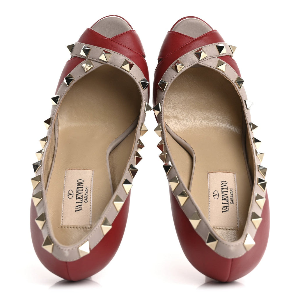 NAPPA ROCKSTUD PEEP TOE PLATFORM PUMPS POUDRE ROSSO