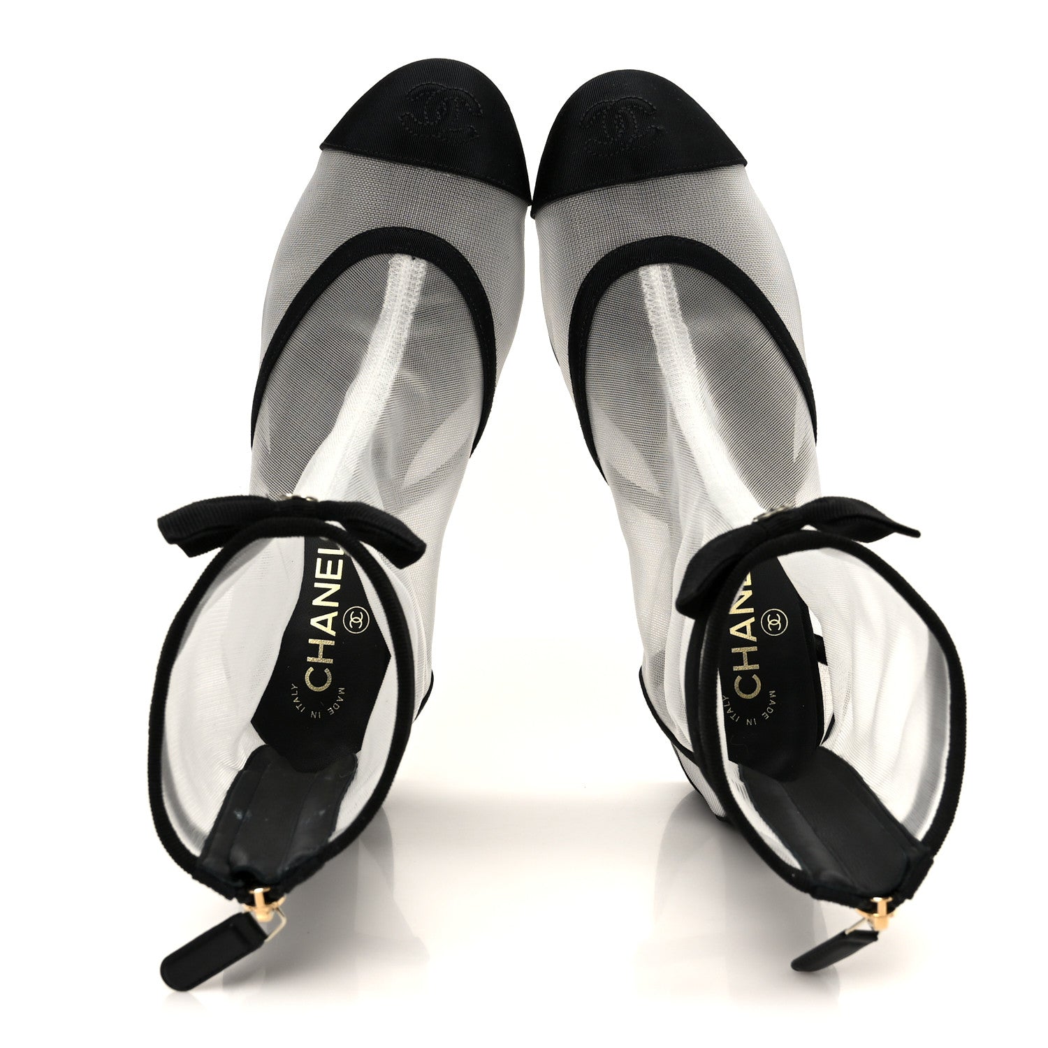 MESH GROSGRAIN CC CAP TOE ANKLE BOOTS WHITE BLACK