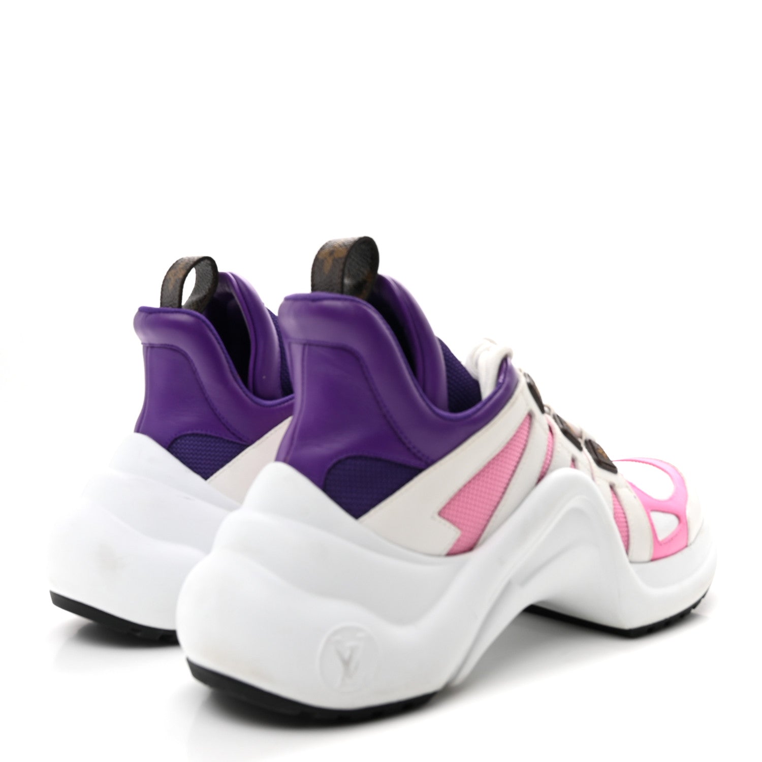 CALFSKIN TECHNICAL NYLON LV ARCHLIGHT SNEAKERS WHITE PINK PURPLE