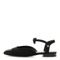 SATIN SLINGBACK CAP TOE BOW FLATS BLACK