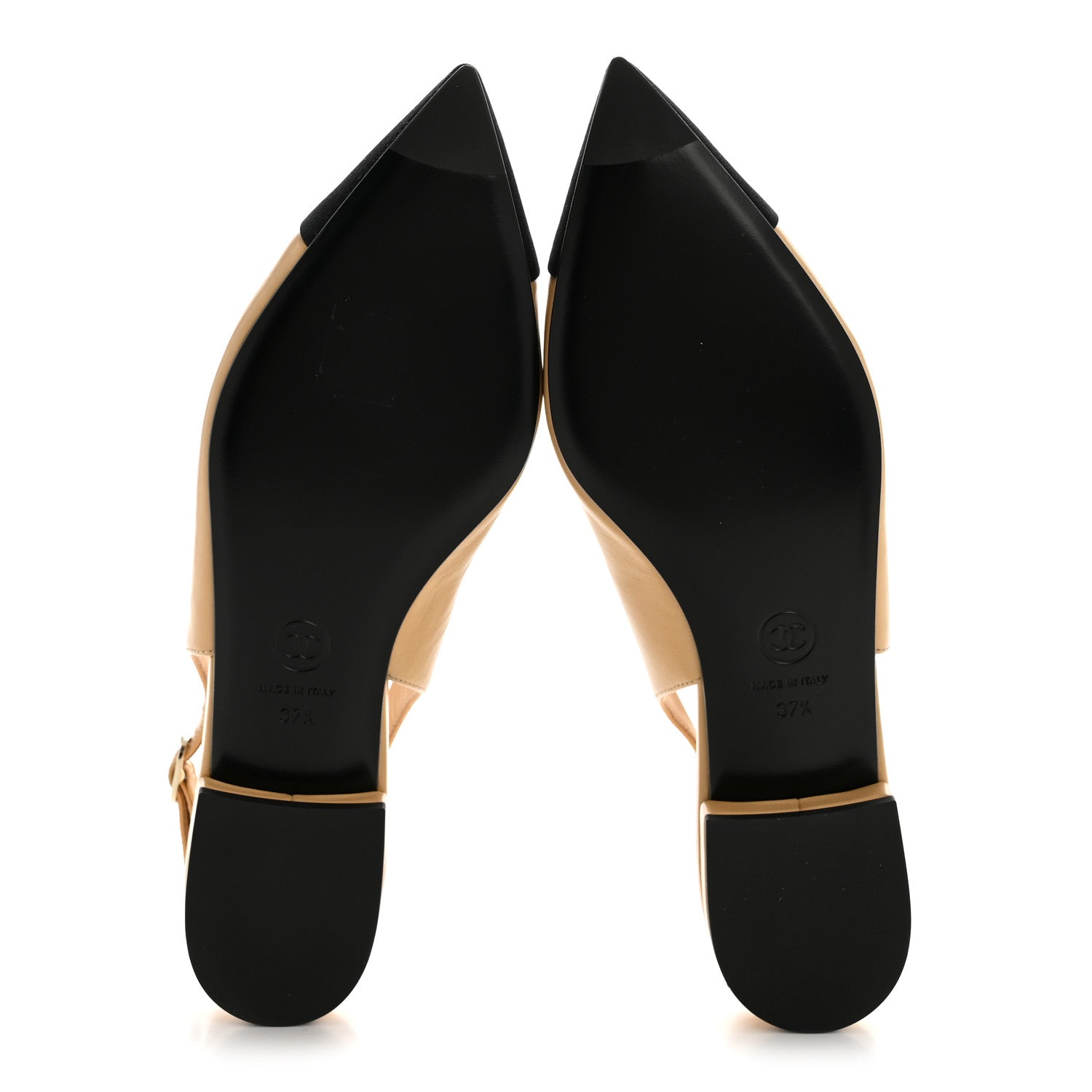 GOATSKIN GROSGRAIN POINTED TOE CC SLINGBACK FLATS BEIGE BLACK