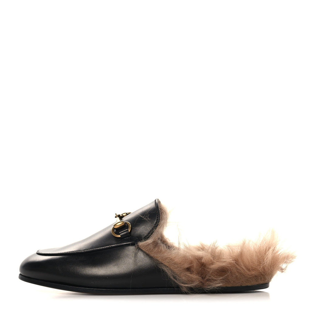 CALFSKIN FUR WOMENS PRINCETOWN SLIPPERS BLACK