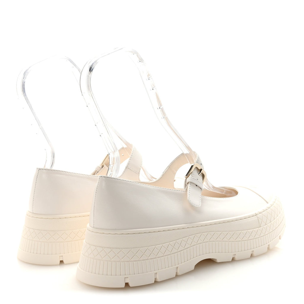 LAMBSKIN MARY JANE FLATS WHITE