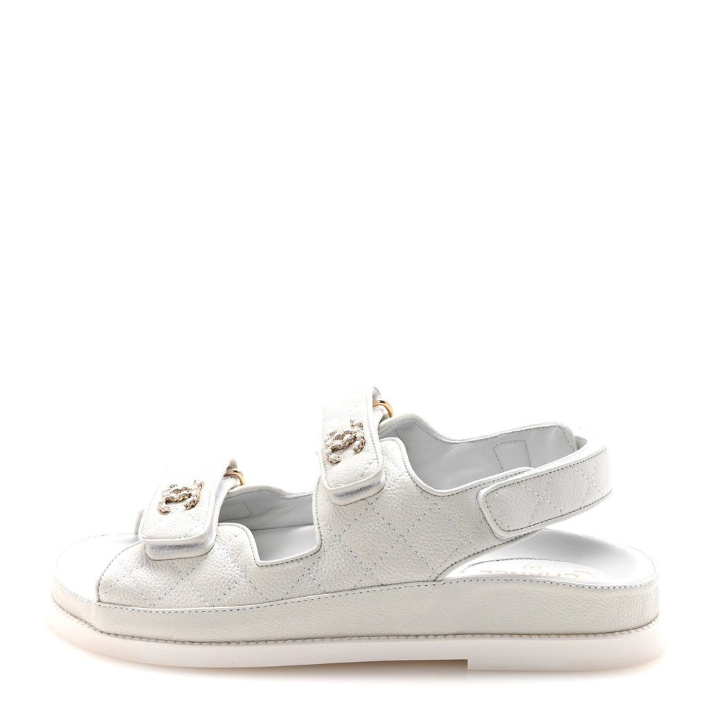 GRAINED CALFSKIN VELCRO DAD SANDALS WHITE