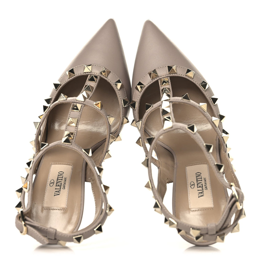 CALFSKIN NAPPA ROCKSTUD ANKLE STRAP 100MM PUMPS POUDRE