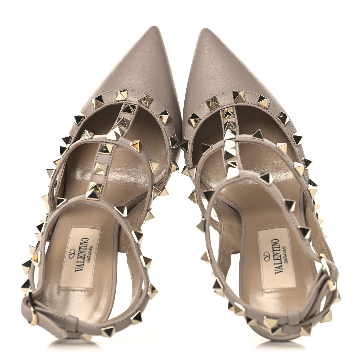 CALFSKIN NAPPA ROCKSTUD ANKLE STRAP 100MM PUMPS POUDRE
