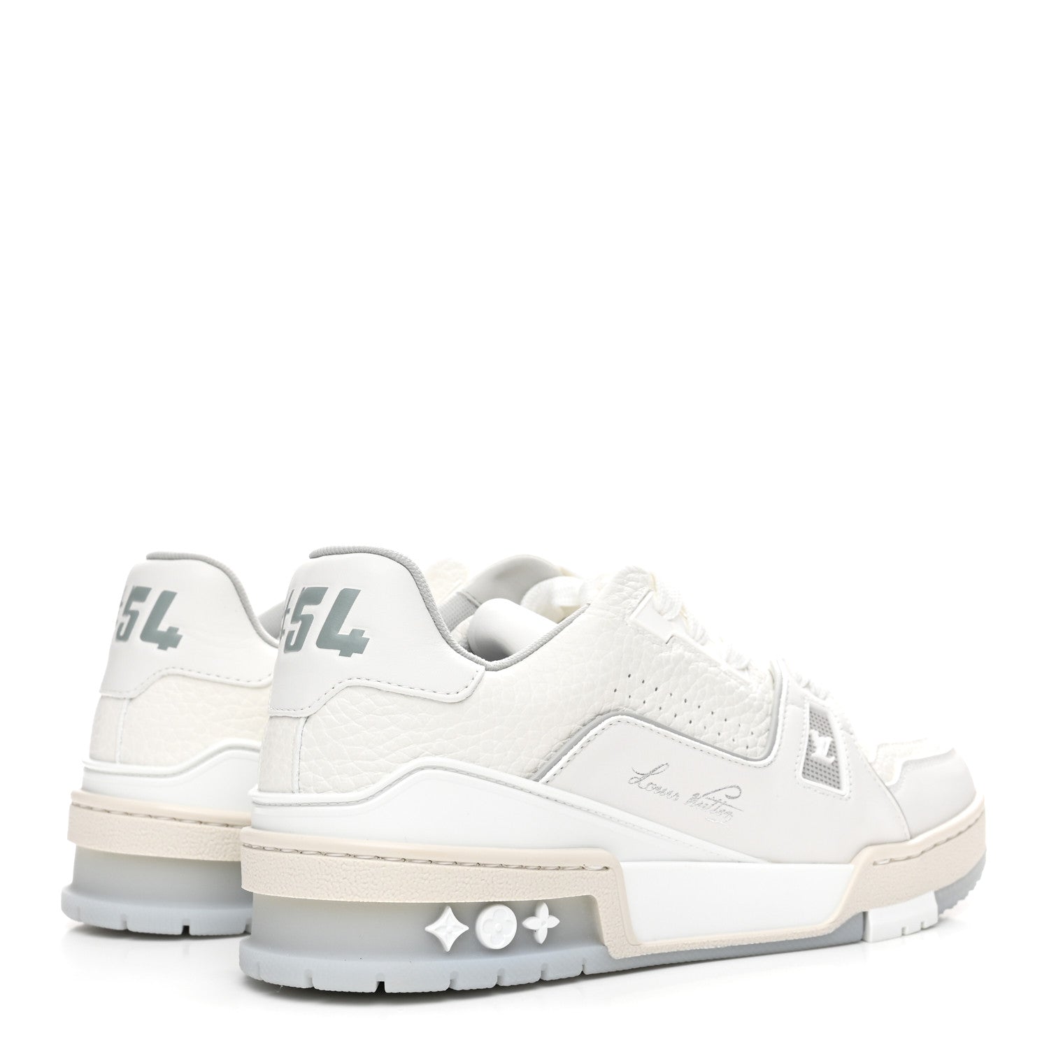 GRAINED CALFSKIN WOMENS LV TRAINER SNEAKERS WHITE