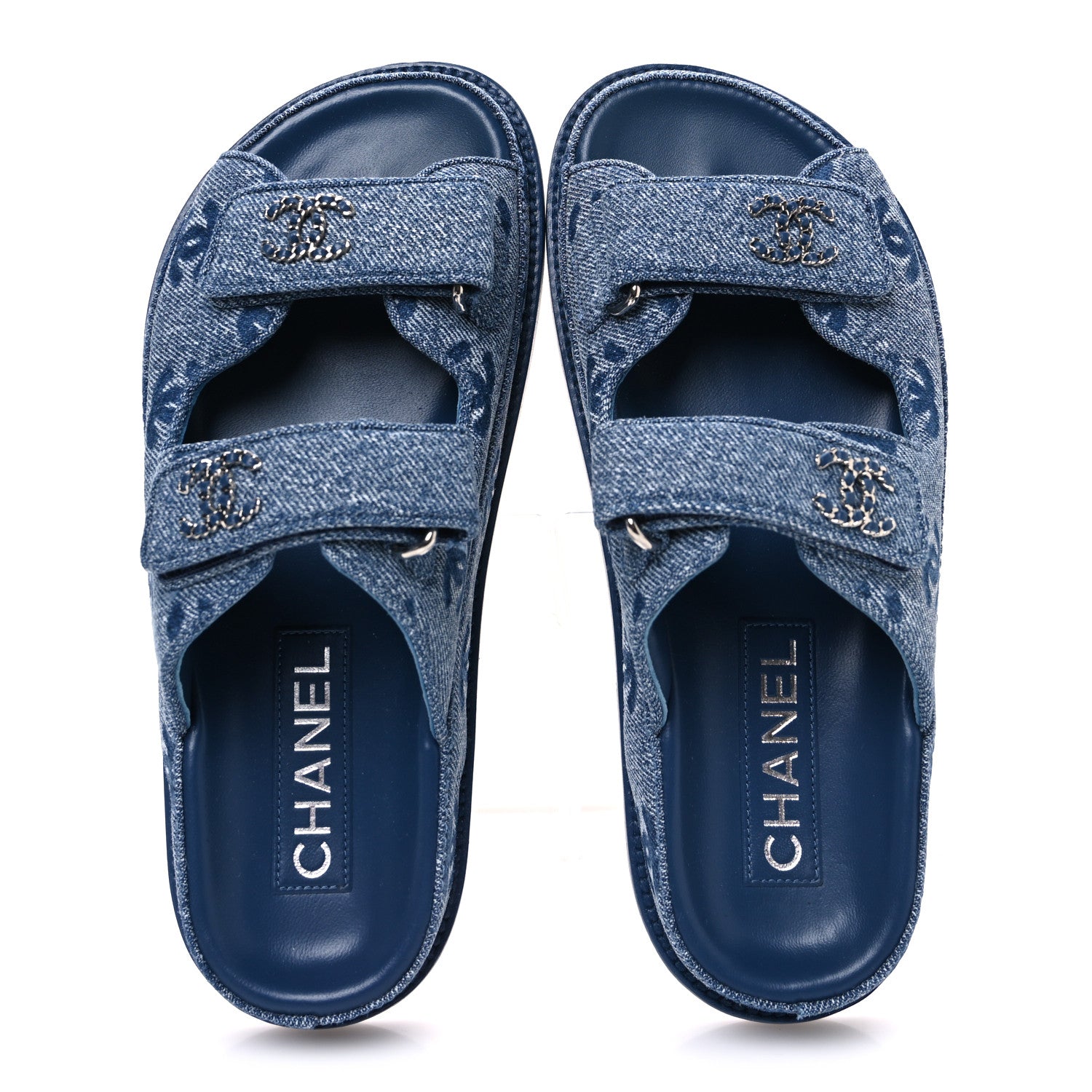 DENIM CC VELCRO DAD CHAIN CC SLIDE SANDALS BLUE