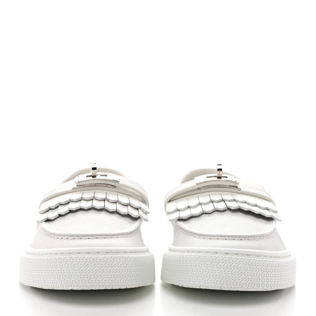 EPSOM CALFSKIN GAME SLIP ON FRINGE SNEAKERS WHITE