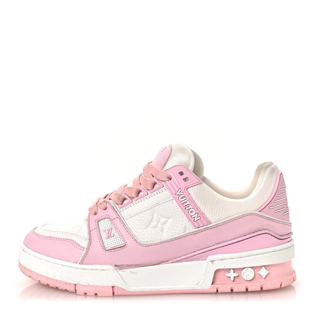 CALFSKIN MONOGRAM WOMENS LV TRAINER SNEAKERS LIGHT PINK