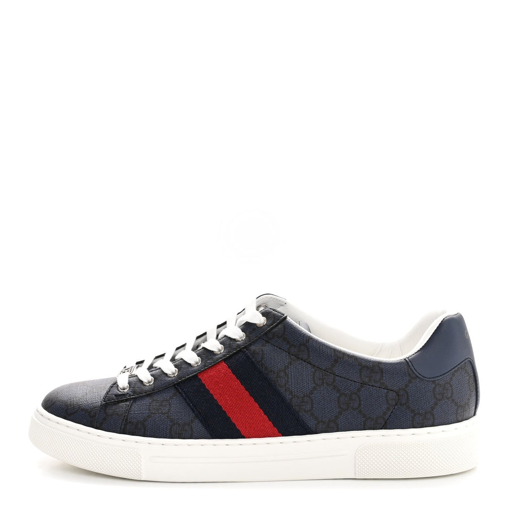 GG SUPREME MONOGRAM WEB MENS NEW ACE SNEAKERS DARK BLUE