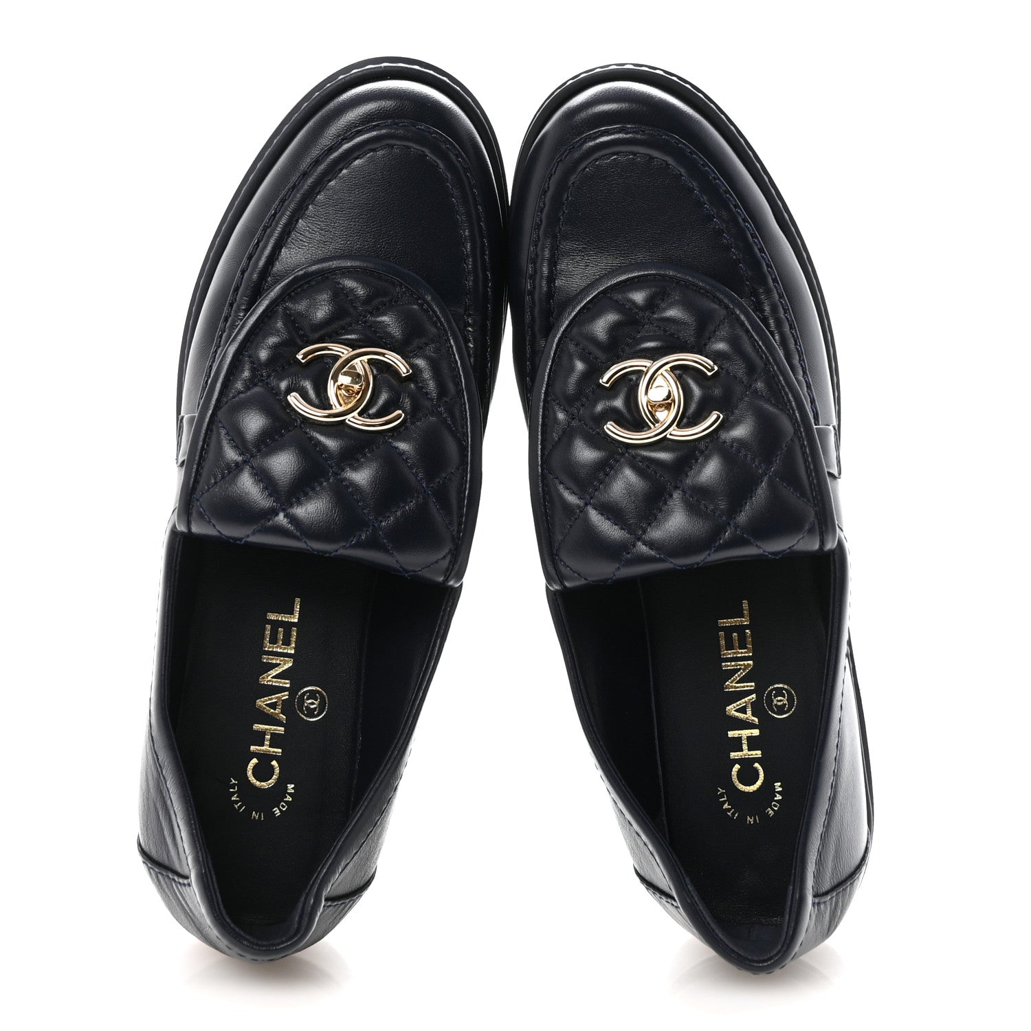LAMBSKIN QUILTED CC TURNLOCK LOAFERS NAVY