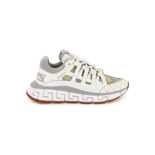 Versace Leather And Canvas Trigreca Sneakers - White/Grey
