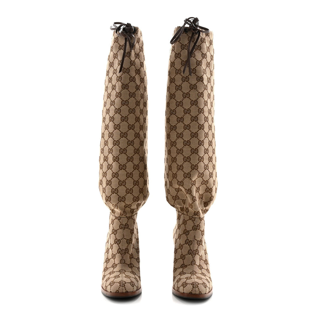 MONOGRAM MALAGA KID LISA MID HEEL BOOTS BEIGE EBONY