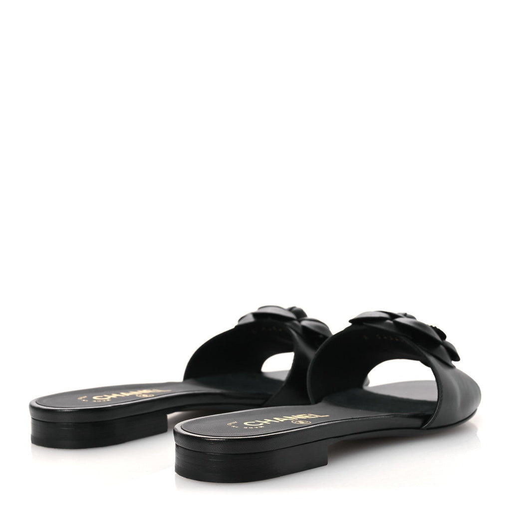 LAMBSKIN CAMELLIA SANDAL MULES BLACK