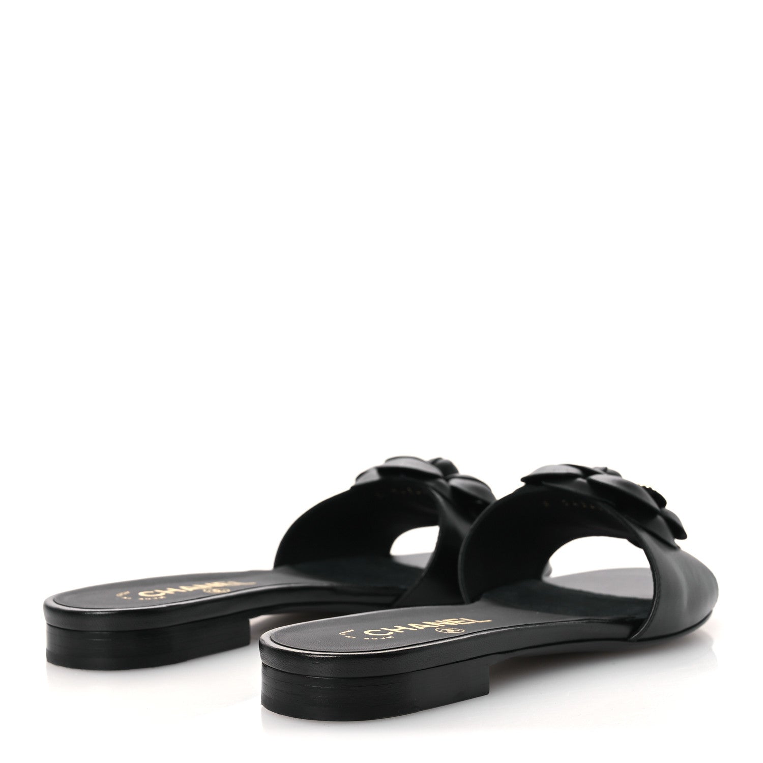 LAMBSKIN CAMELLIA SANDAL MULES BLACK