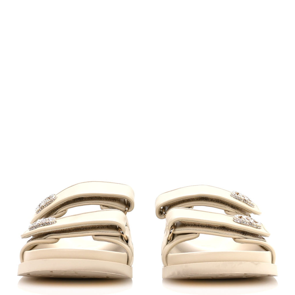 CALFSKIN DOUBLE G CRYSTAL WOMENS ISLA DAD SANDALS IVORY