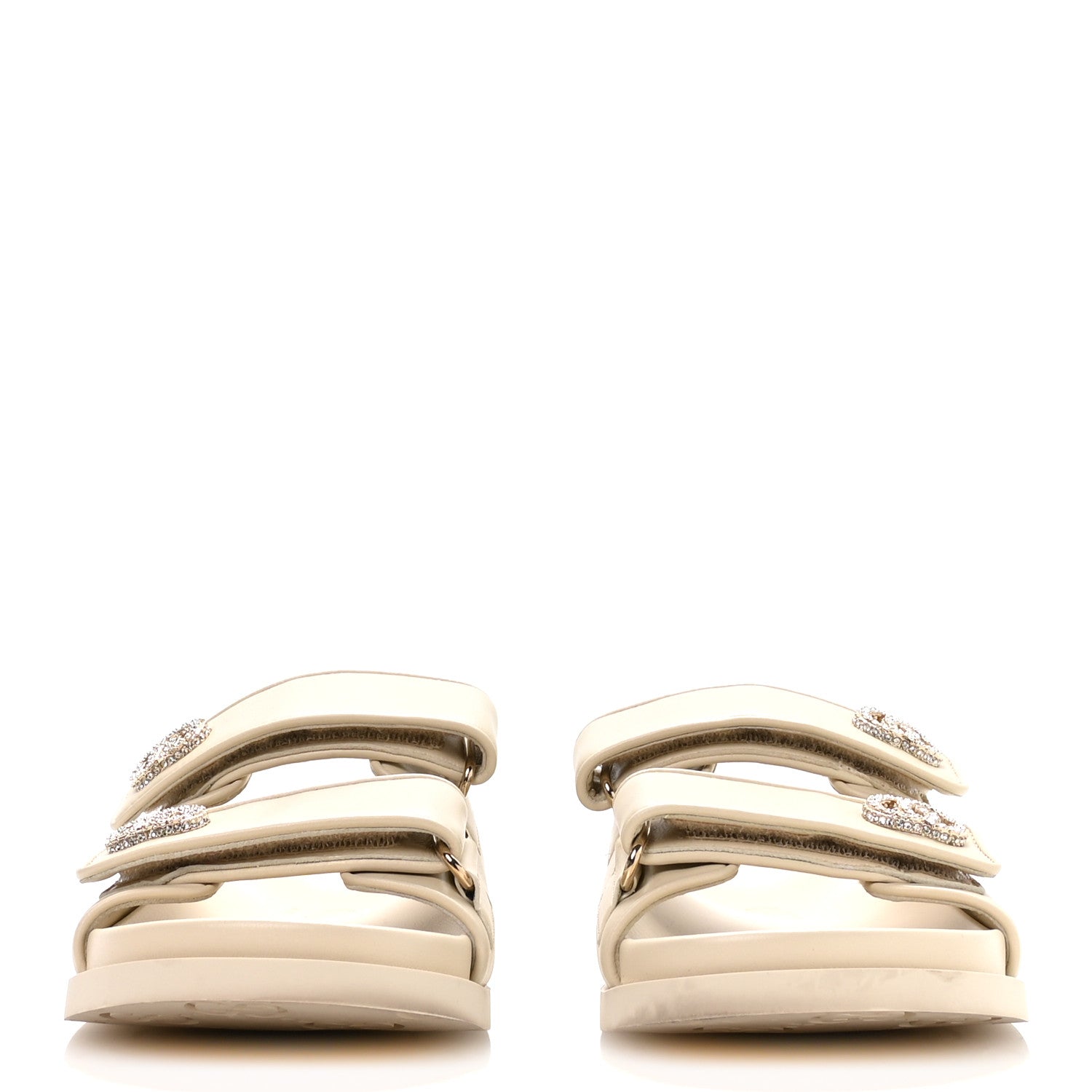 CALFSKIN DOUBLE G CRYSTAL WOMENS ISLA DAD SANDALS IVORY