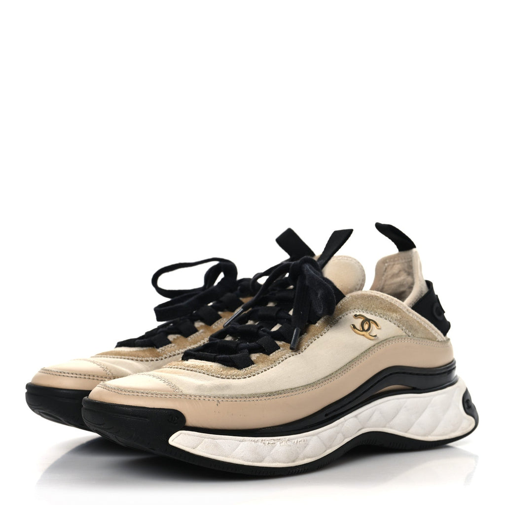 VELVET CALFSKIN MIXED FIBERS CC SNEAKERS BEIGE