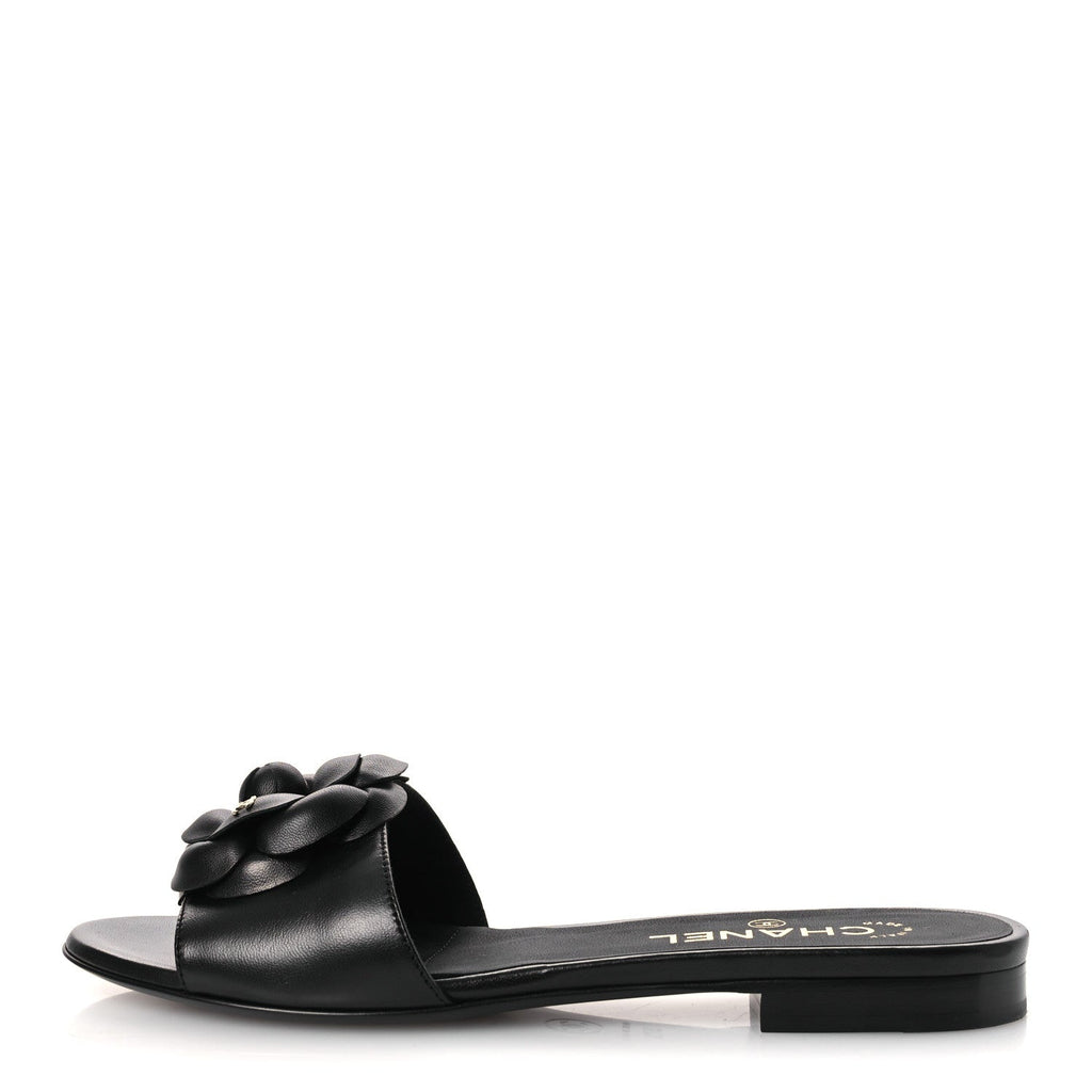 LAMBSKIN CAMELLIA SANDAL MULES BLACK