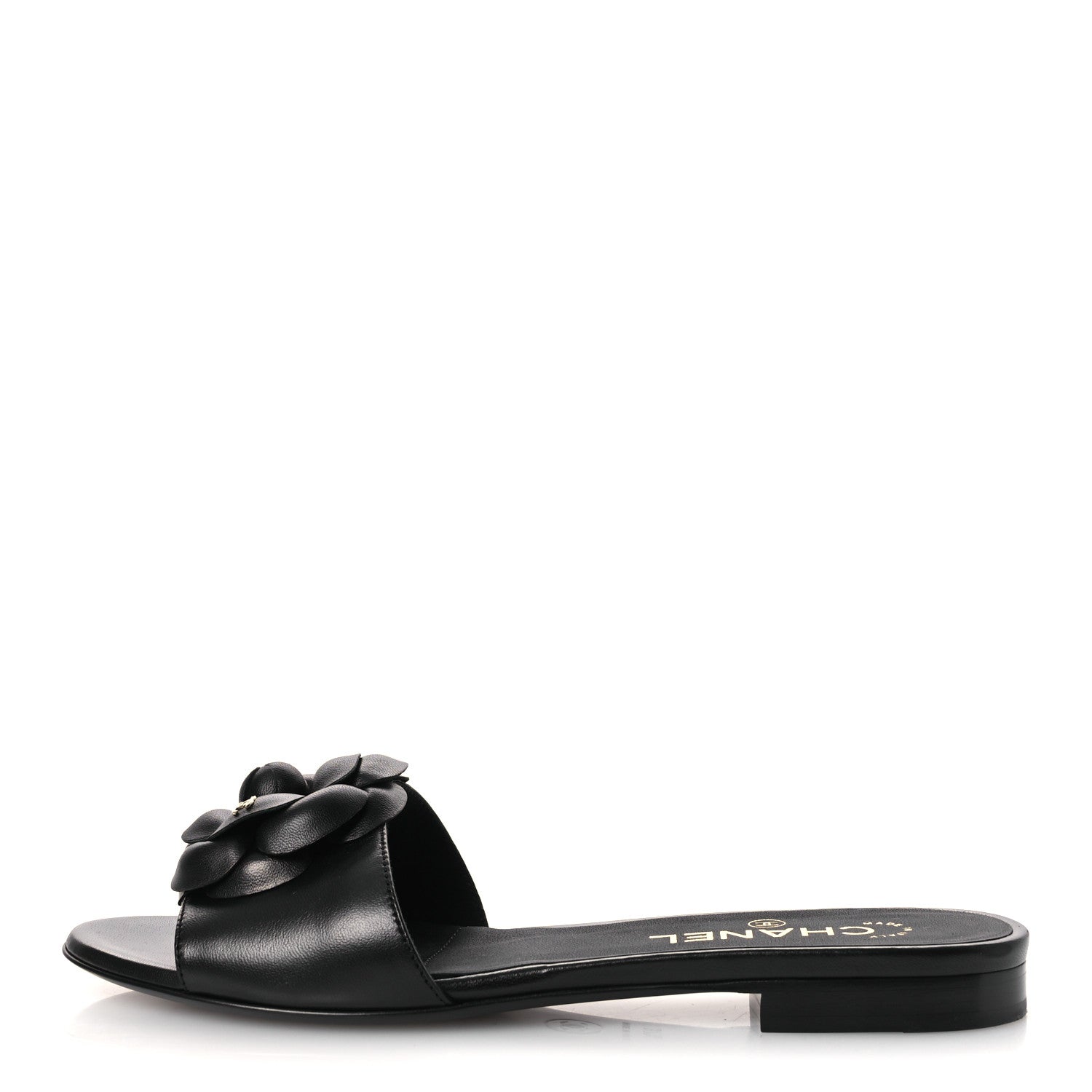 LAMBSKIN CAMELLIA SANDAL MULES BLACK