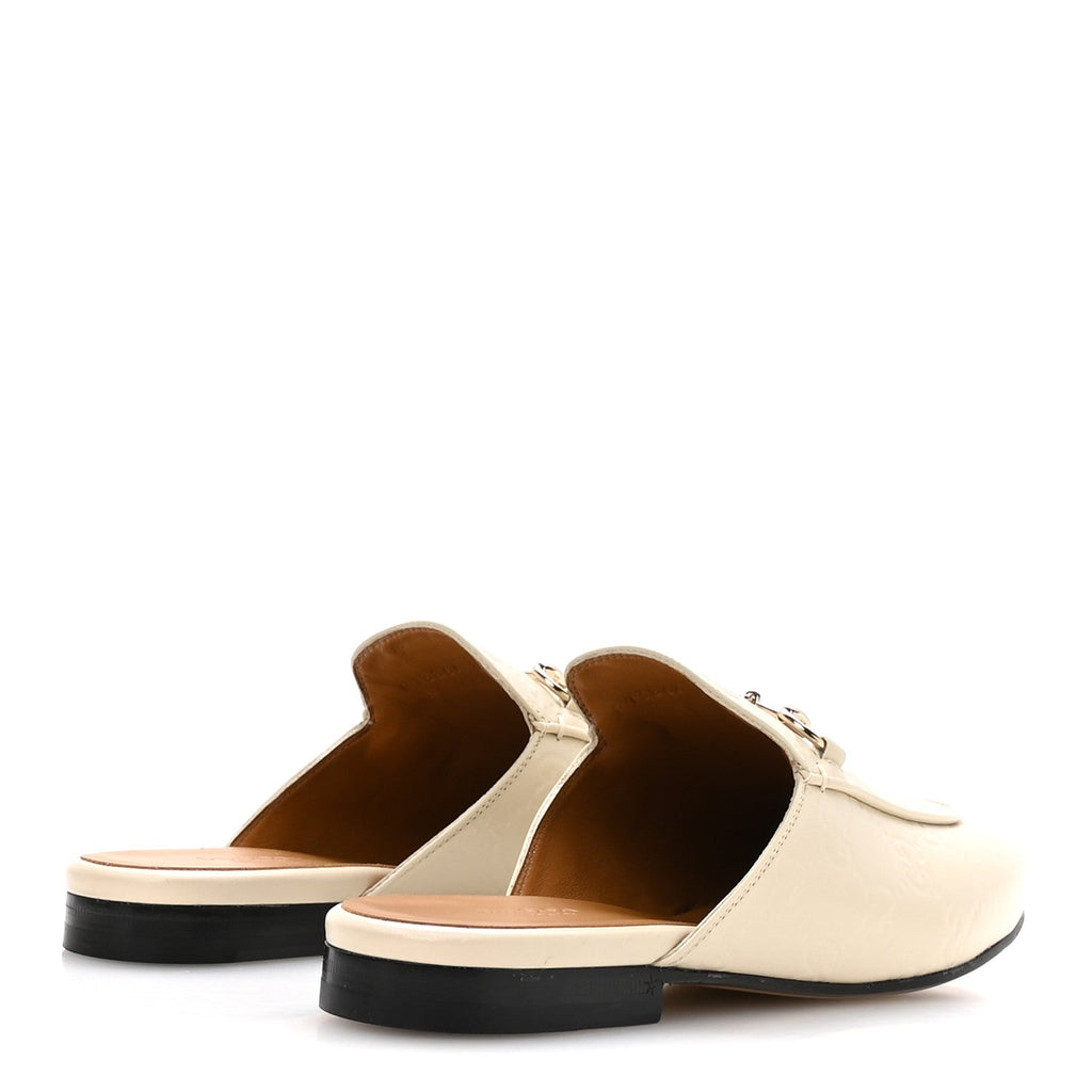 GLAMOUR CALFSKIN GUCCISSIMA WOMENS PRINCETOWN SLIPPERS MYSTIC WHITE