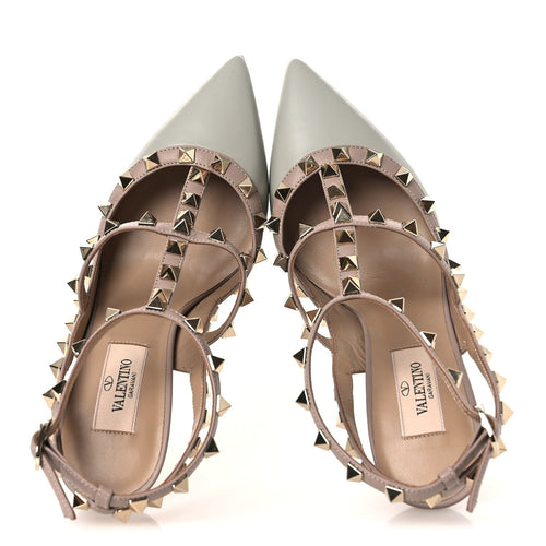CALFSKIN NAPPA ROCKSTUD ANKLE STRAP 100MM PUMPS PASTEL GREY POUDRE