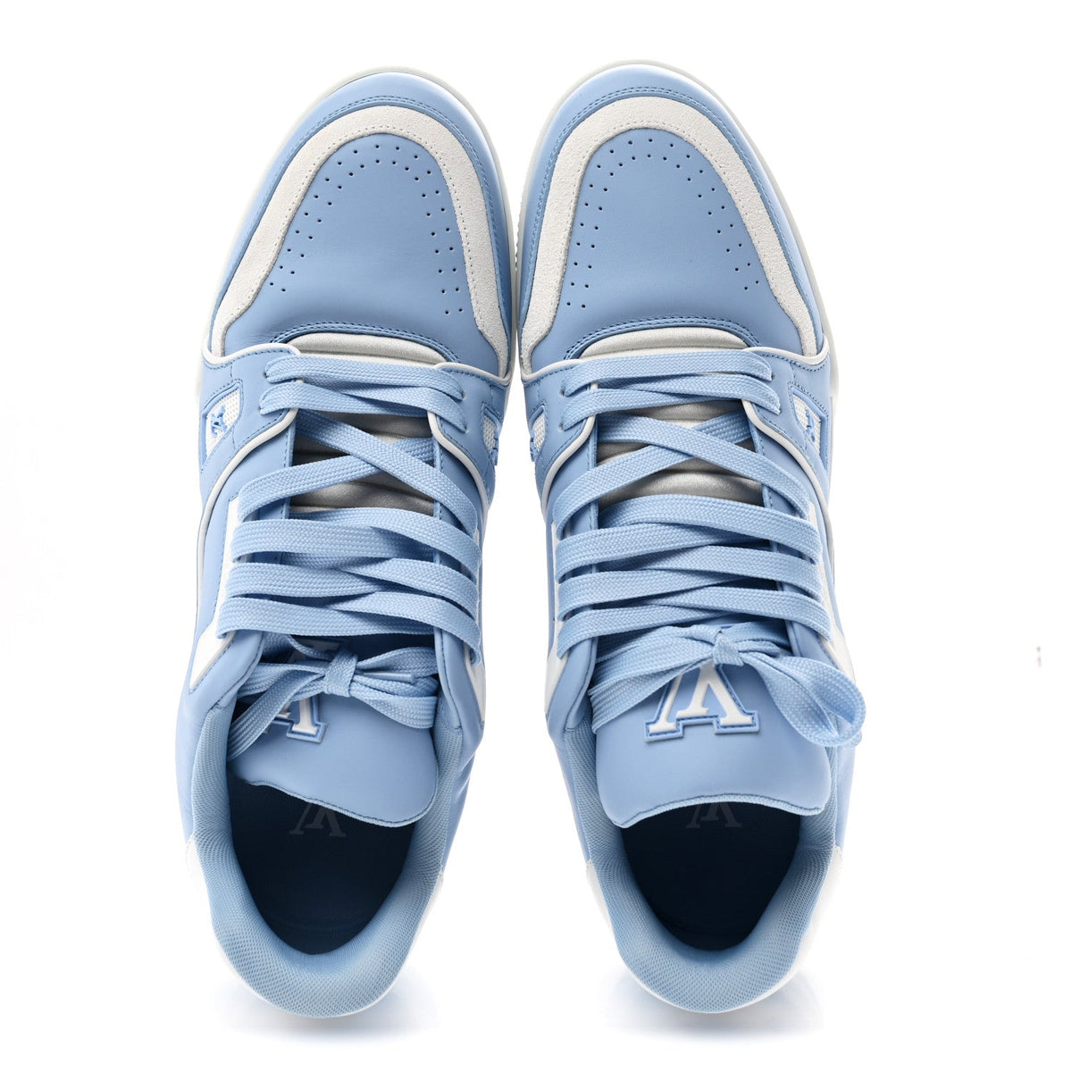 LOUIS VUITTON CALFSKIN EMBOSSED MONOGRAM DENIM LV TRAINER SNEAKERS FULL DENIM BLUE