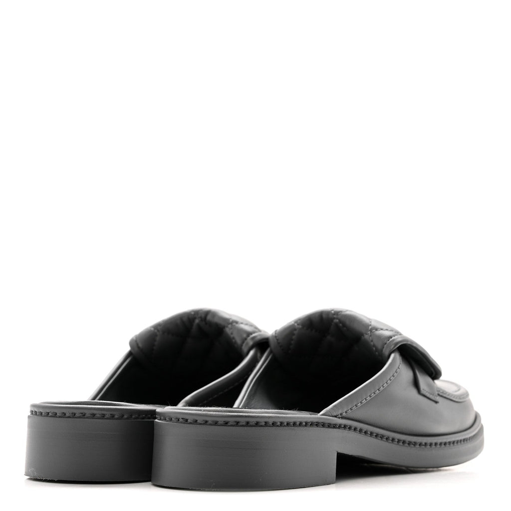LAMBSKIN QUILTED CC TURNLOCK MULES GREY