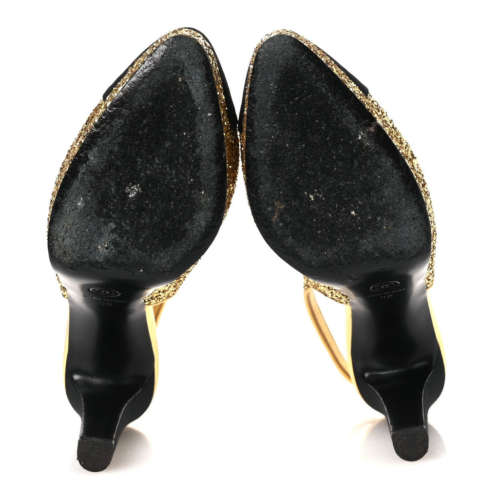 GLITTER GROSGRAIN CAP TOE CC SLINGBACK PUMPS GOLD BLACK
