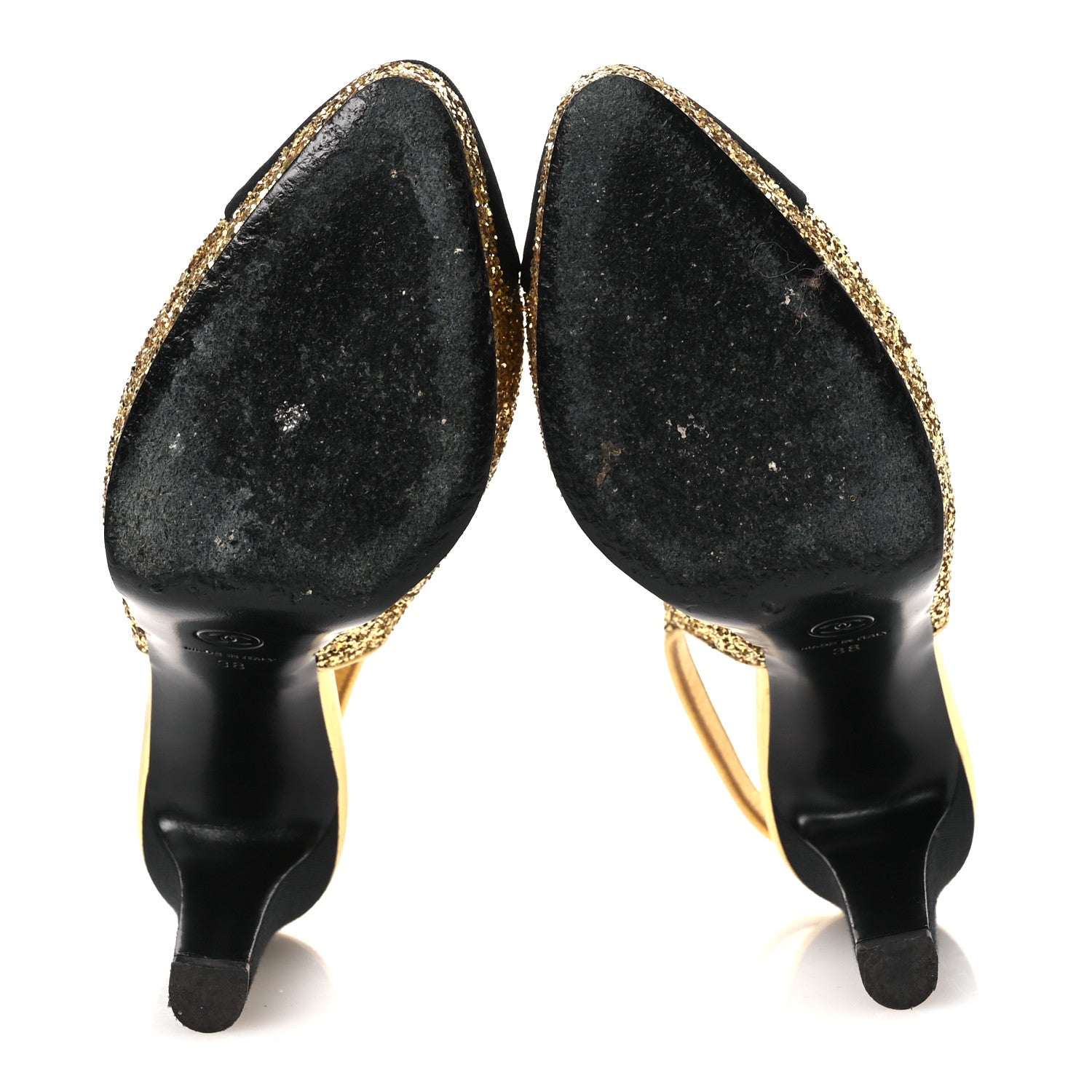 GLITTER GROSGRAIN CAP TOE CC SLINGBACK PUMPS GOLD BLACK