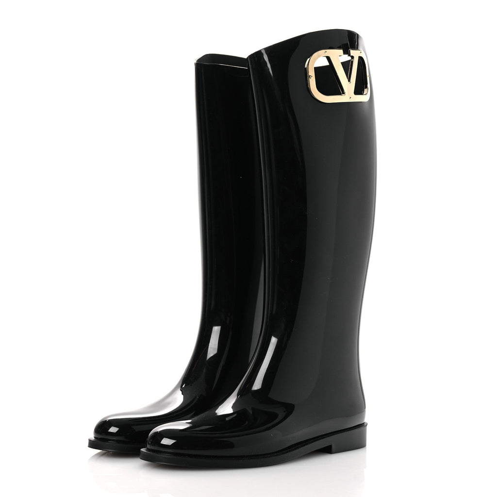 RUBBER VLOGO KNEE HIGH RAIN BOOTS BLACK