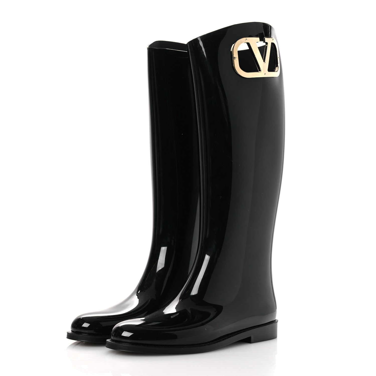 RUBBER VLOGO KNEE HIGH RAIN BOOTS BLACK
