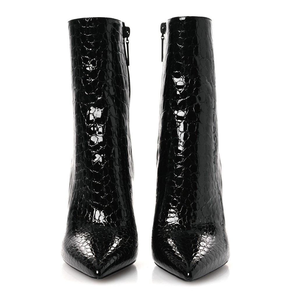 ALLIGATOR EMBOSSED PATENT CALFSKIN OPYUM 110 ANKLE BOOTS BLACK