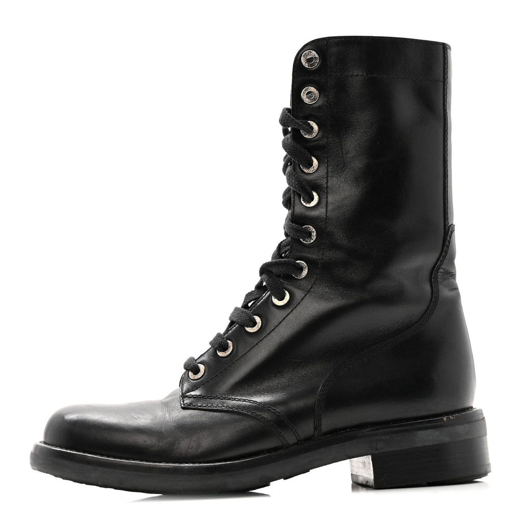 CALFSKIN LACE UP COMBAT BOOTS BLACK