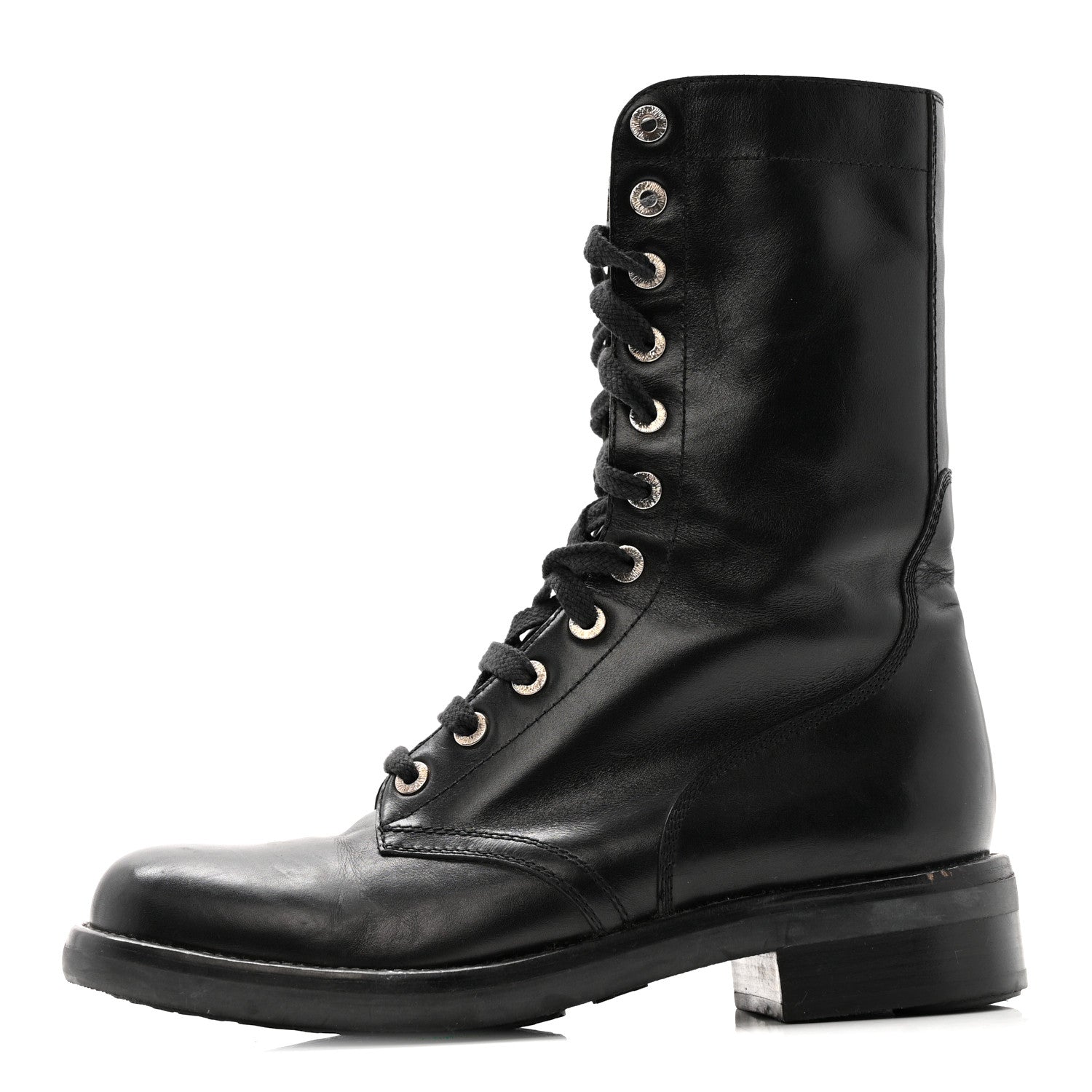 CALFSKIN LACE UP COMBAT BOOTS BLACK