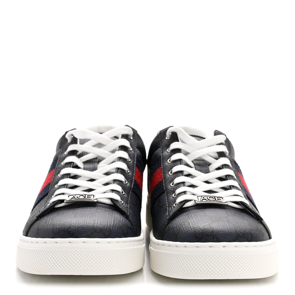 GG SUPREME MONOGRAM WEB MENS NEW ACE SNEAKERS DARK BLUE