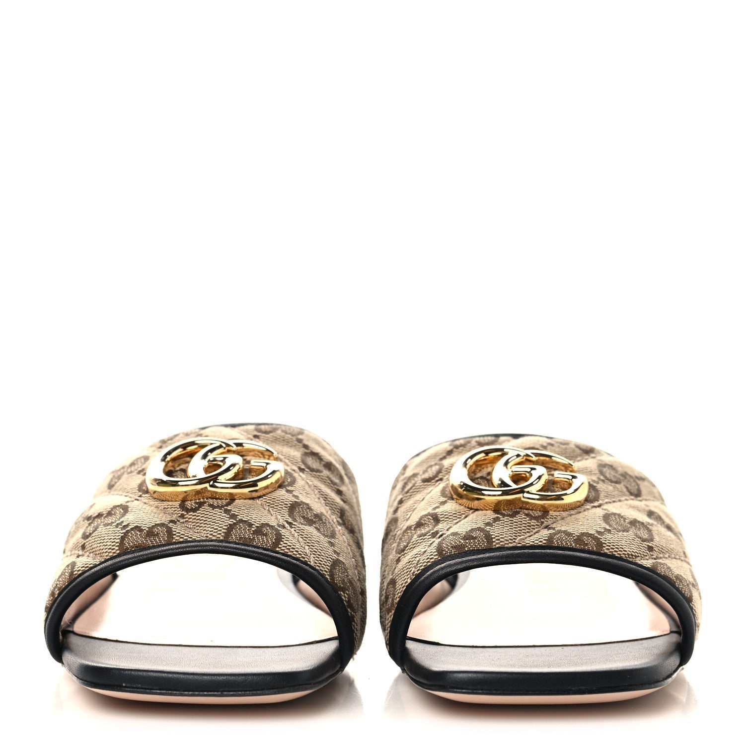 MONOGRAM MATELASSE DIAGONAL GG MARMONT FLAT SLIDE SANDALS BEIGE EBONY BLACK