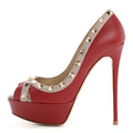 NAPPA ROCKSTUD PEEP TOE PLATFORM PUMPS POUDRE ROSSO