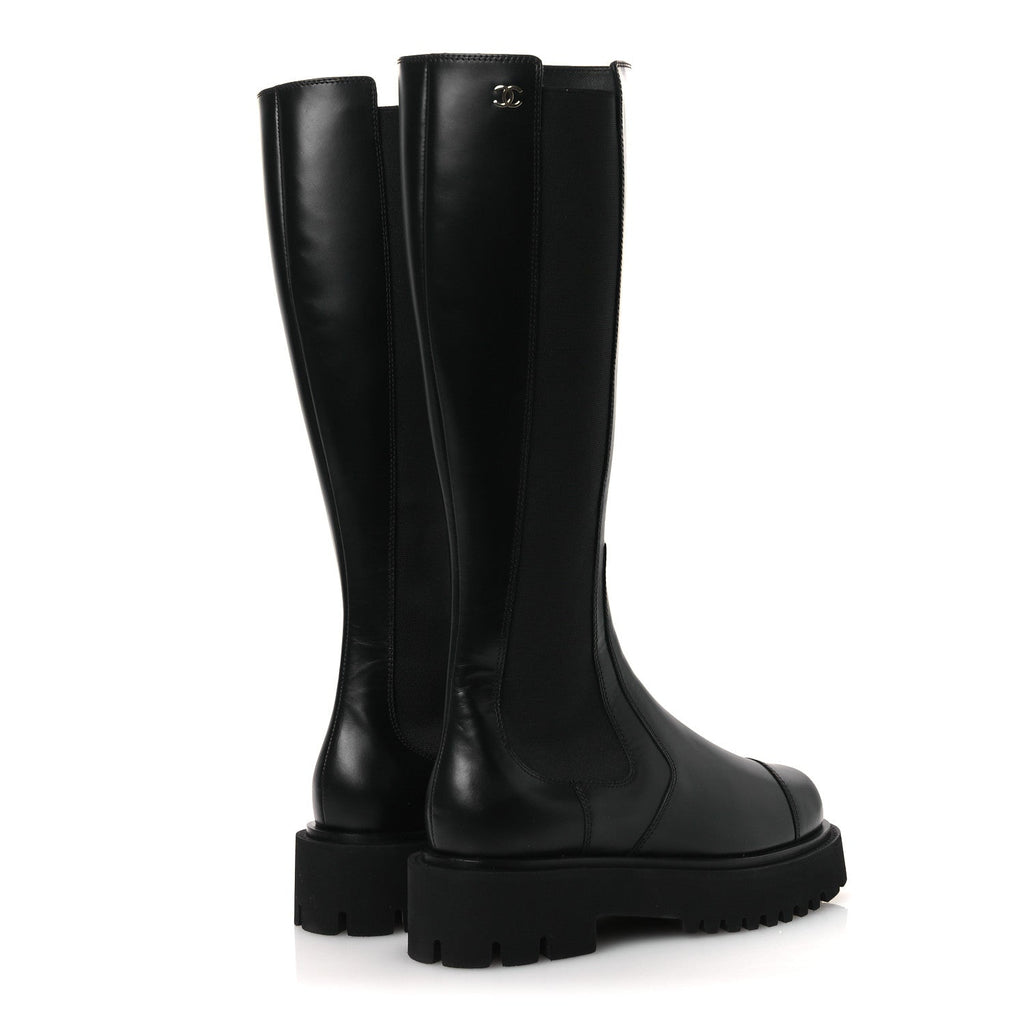 CALFSKIN CAP TOE CC TALL BOOTS BLACK