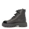 GRAINED CALFSKIN SHINY CALFSKIN CC LACE UP COMBAT BOOTS GRAY BLACK
