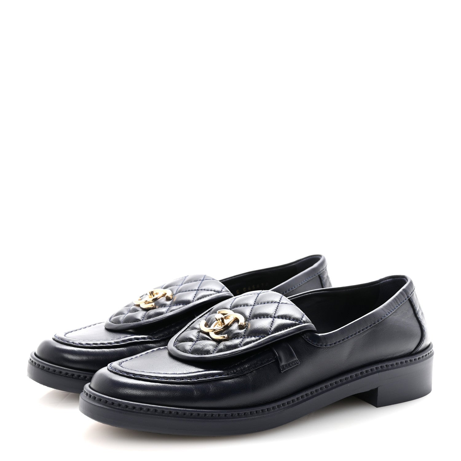LAMBSKIN QUILTED CC TURNLOCK LOAFERS NAVY
