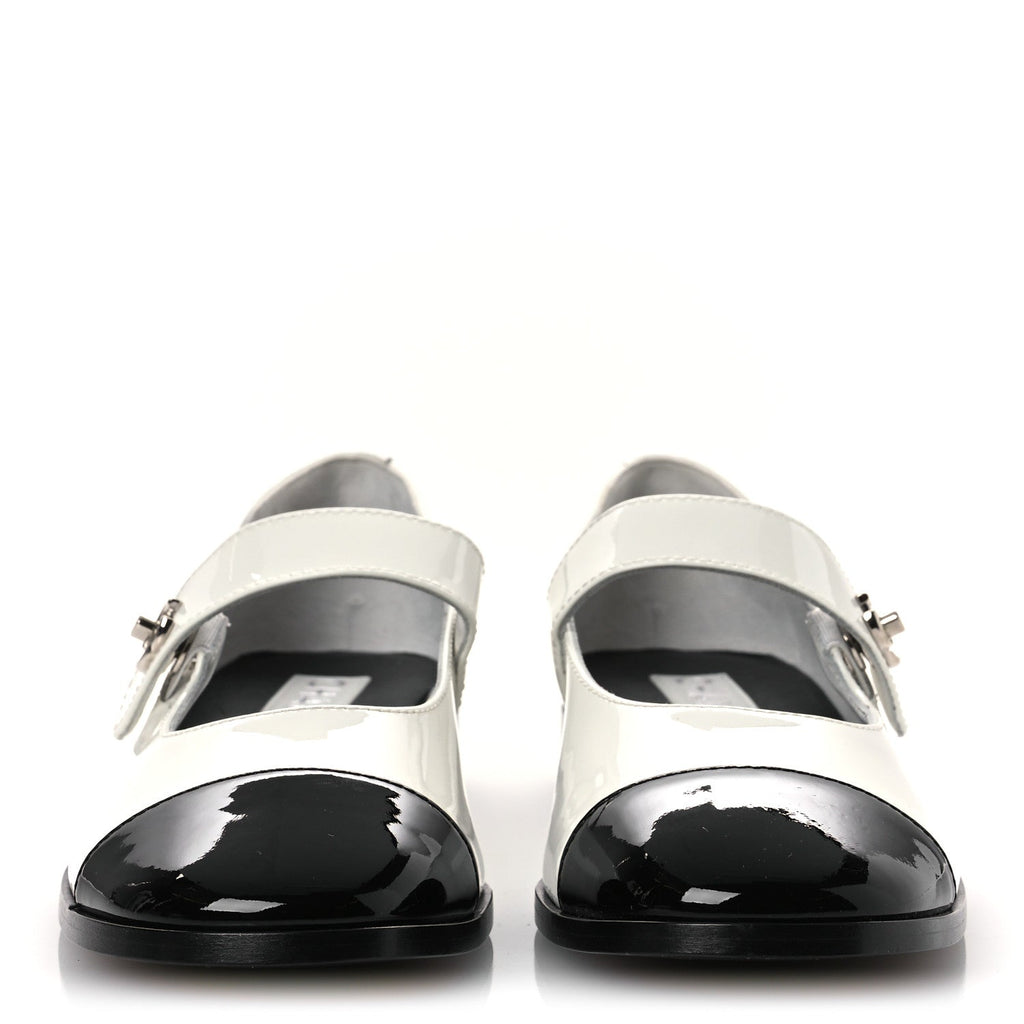 PATENT CALFSKIN MARY JANES FLATS WHITE BLACK