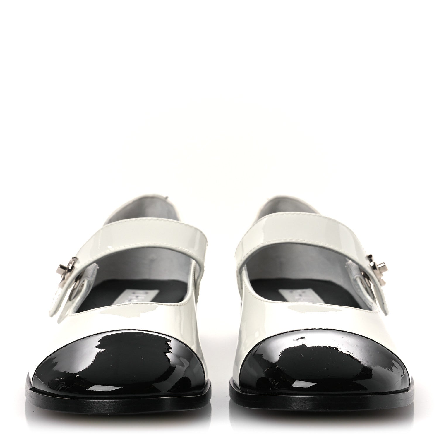 PATENT CALFSKIN MARY JANES FLATS WHITE BLACK