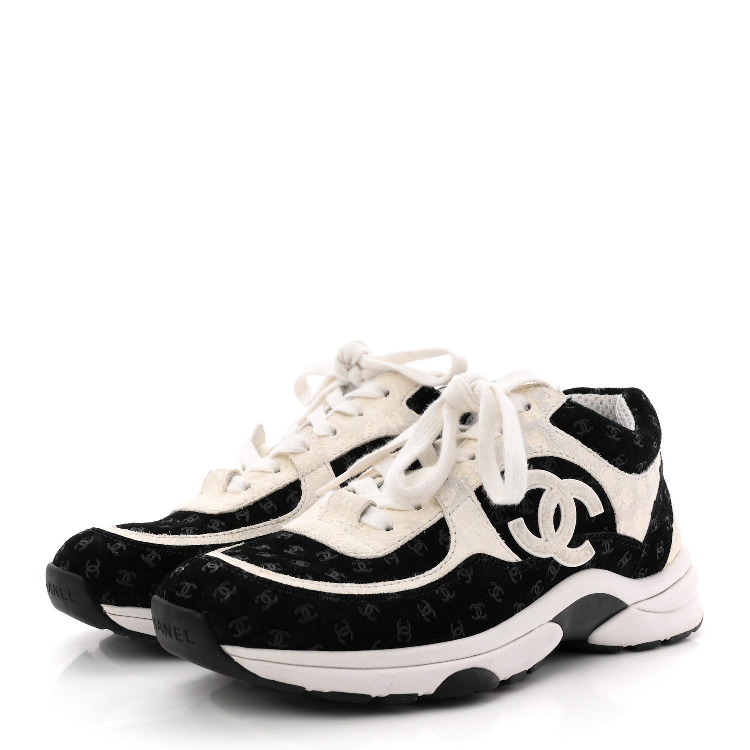 NYLON SUEDE CALFSKIN PRINTED CC SNEAKERS WHITE BLACK