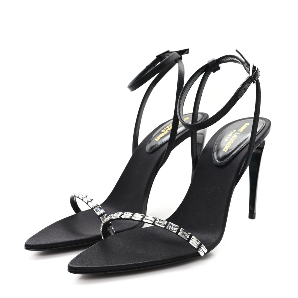 CREPE SATIN CRYSTAL NEW NUIT 90 ANKLE STRAP SANDALS BLACK